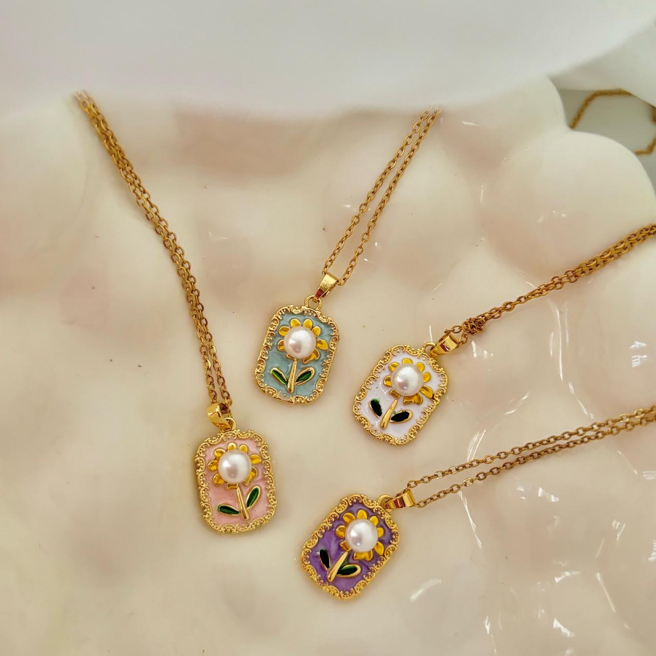 Blushing Bloom Flora Necklace -Hand Painted