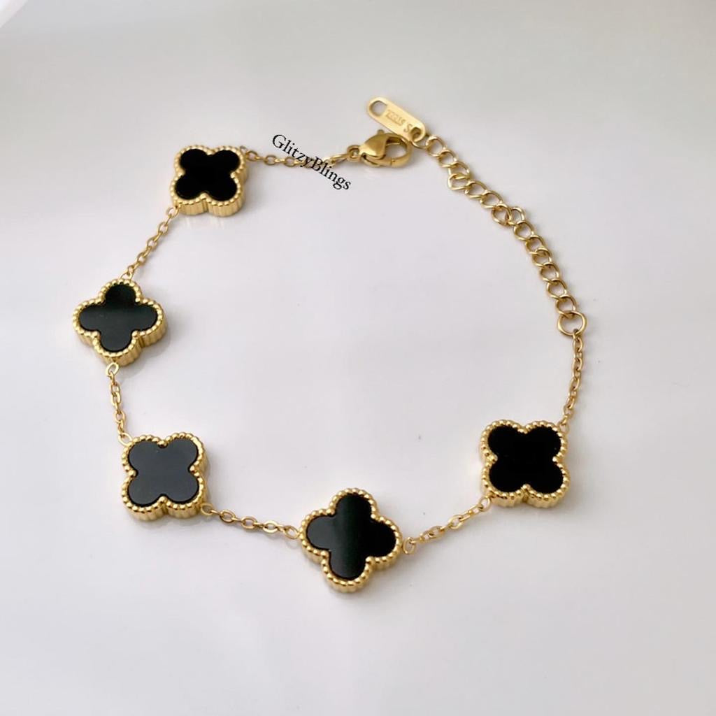 Luxe Black 5 Motifs Clover Bracelet