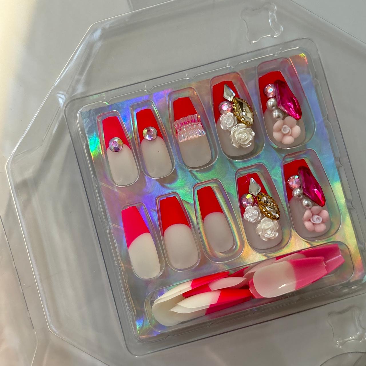 Fuchsia Pink Rhinestone Press On Nails