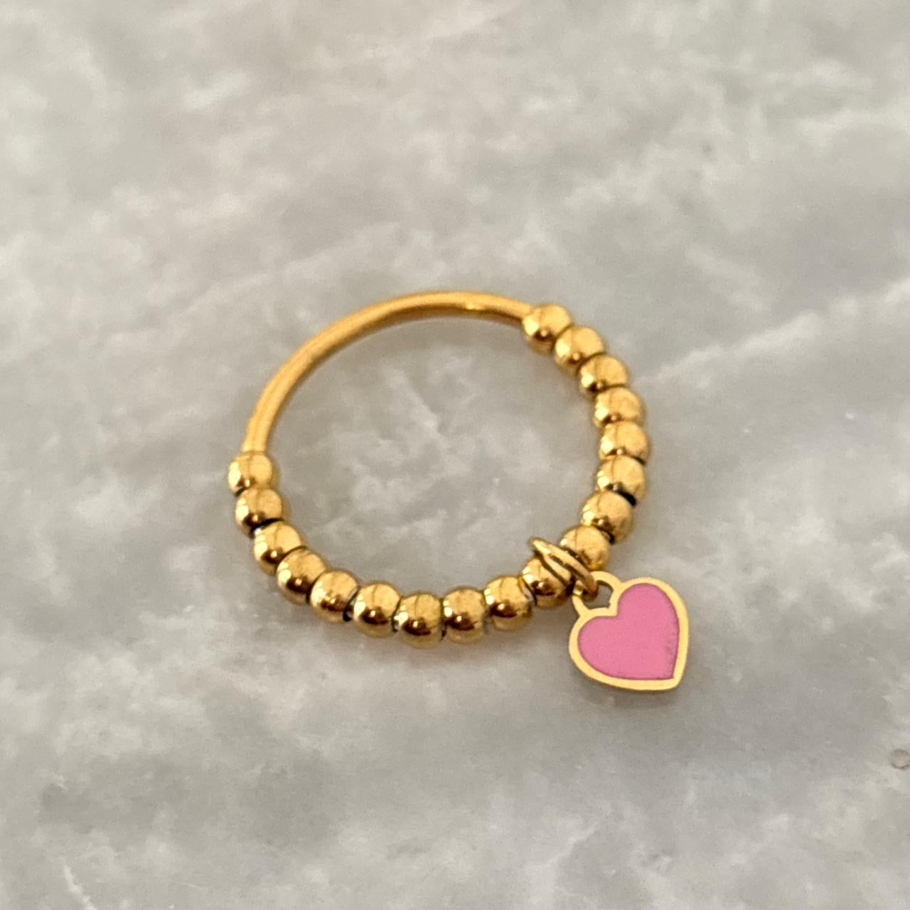 Dainty Heart Charm Ring -Pink X Gold