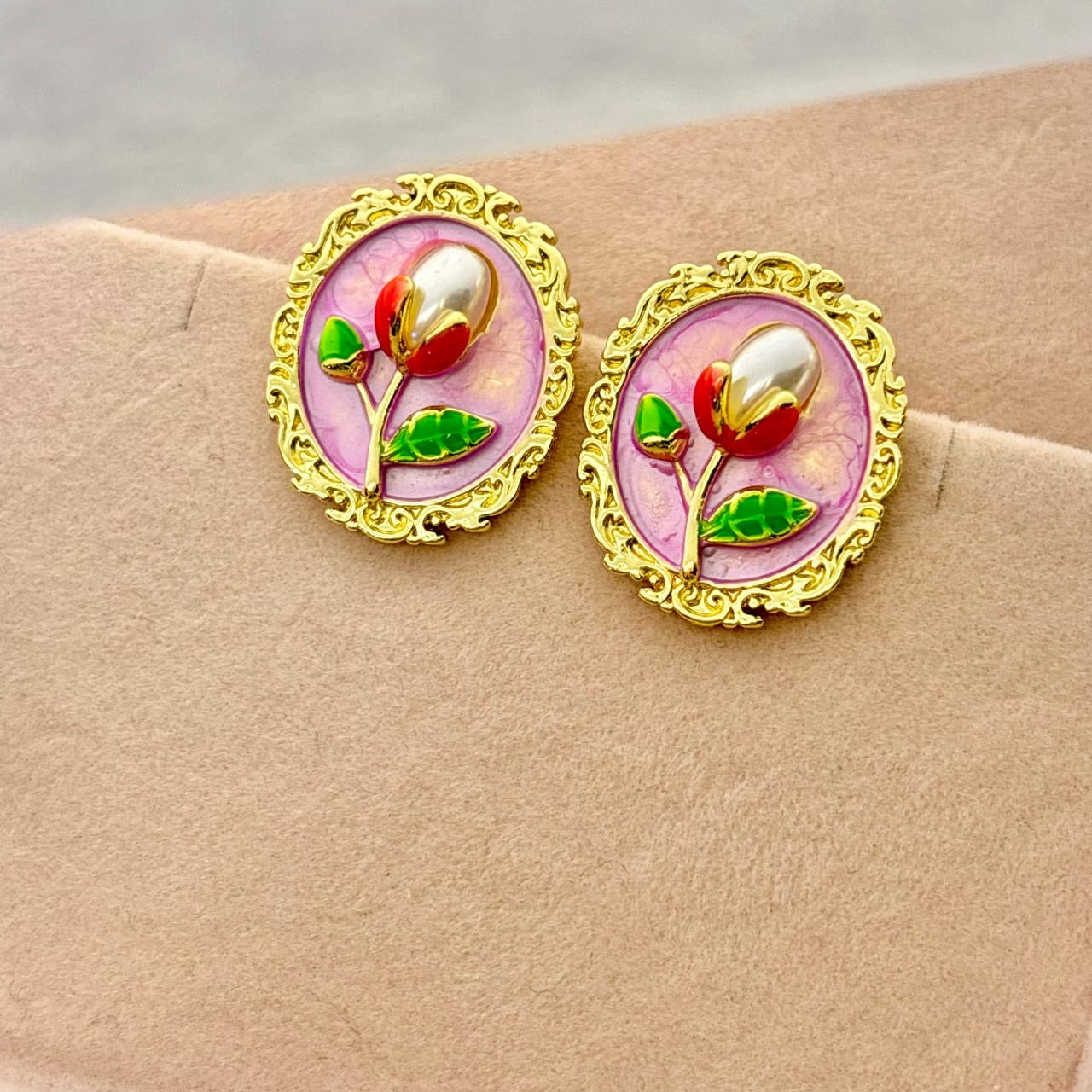 Whimsy Flora Studs -Hand Painted | Fuschia Pink