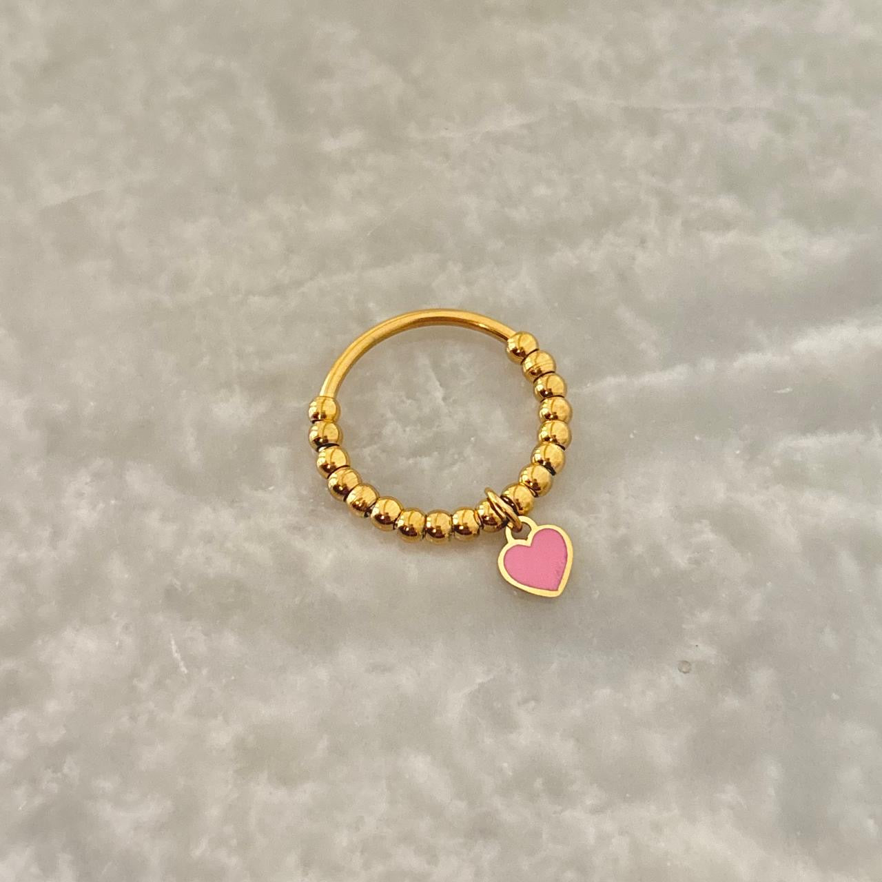 Dainty Heart Charm Ring -Pink X Gold