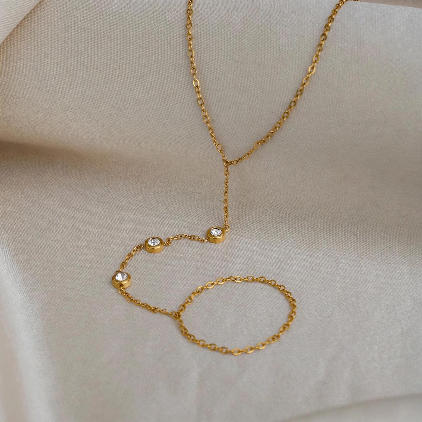 Tri-Swiss Diamond Hand Chain
