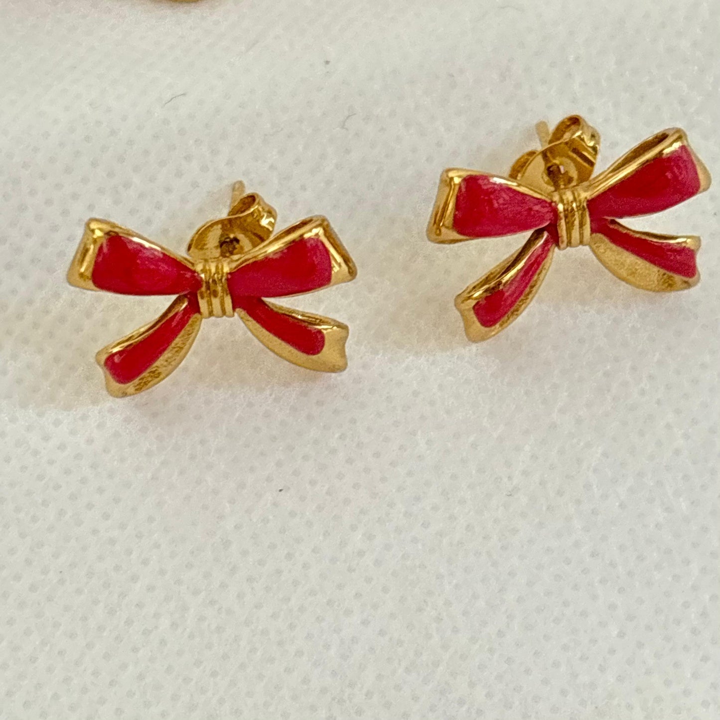 Petite Ribbon Charm Studs -Red