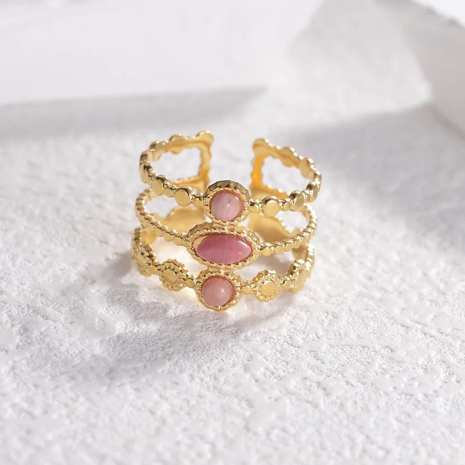 Pink Aura Layered Ring -Adjustable