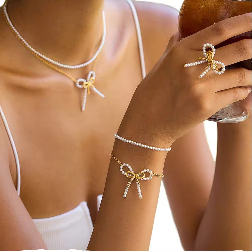 Whimsy Perlee Bow Necklace -Handmade