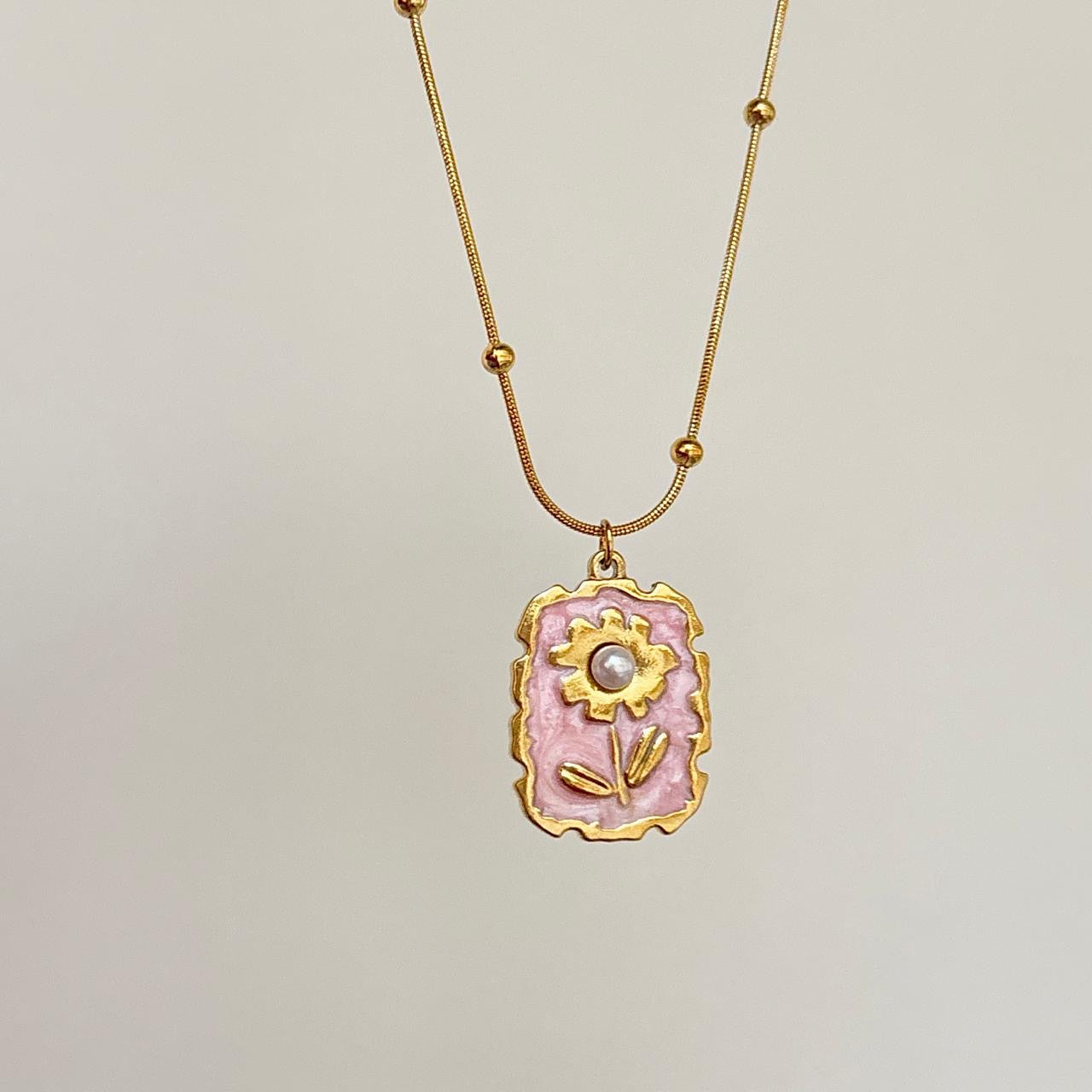 Pink Dandelion Necklace