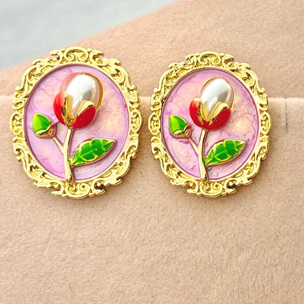 Whimsy Flora Studs -Hand Painted | Fuschia Pink