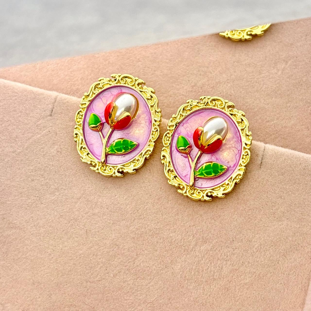 Whimsy Flora Studs -Hand Painted | Fuschia Pink
