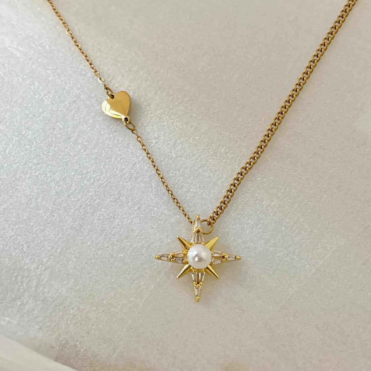 Stella Diamond Pearl Necklace -18K