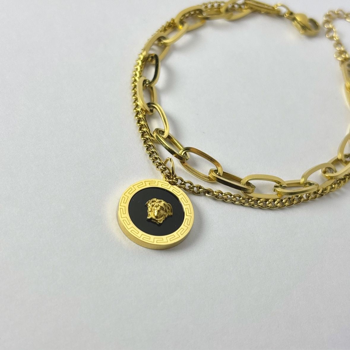 V-Medusa Charm Layered Bracelet