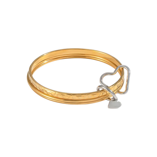 Amour Heart Lock Bangle Stack -Set Of Three