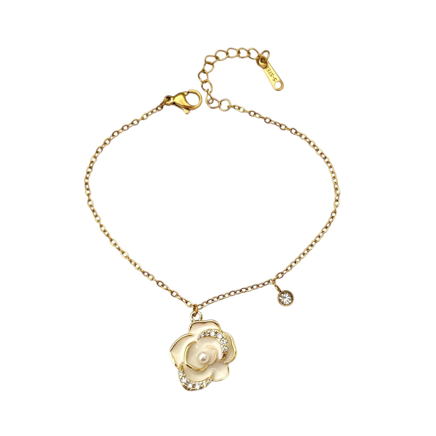 White Rose Diamond Charm Bracelet