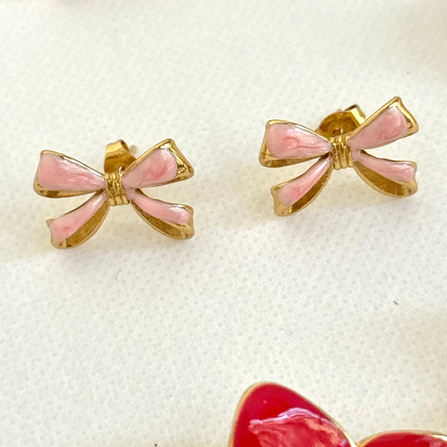 Petite Ribbon Charm Studs -Baby Pink