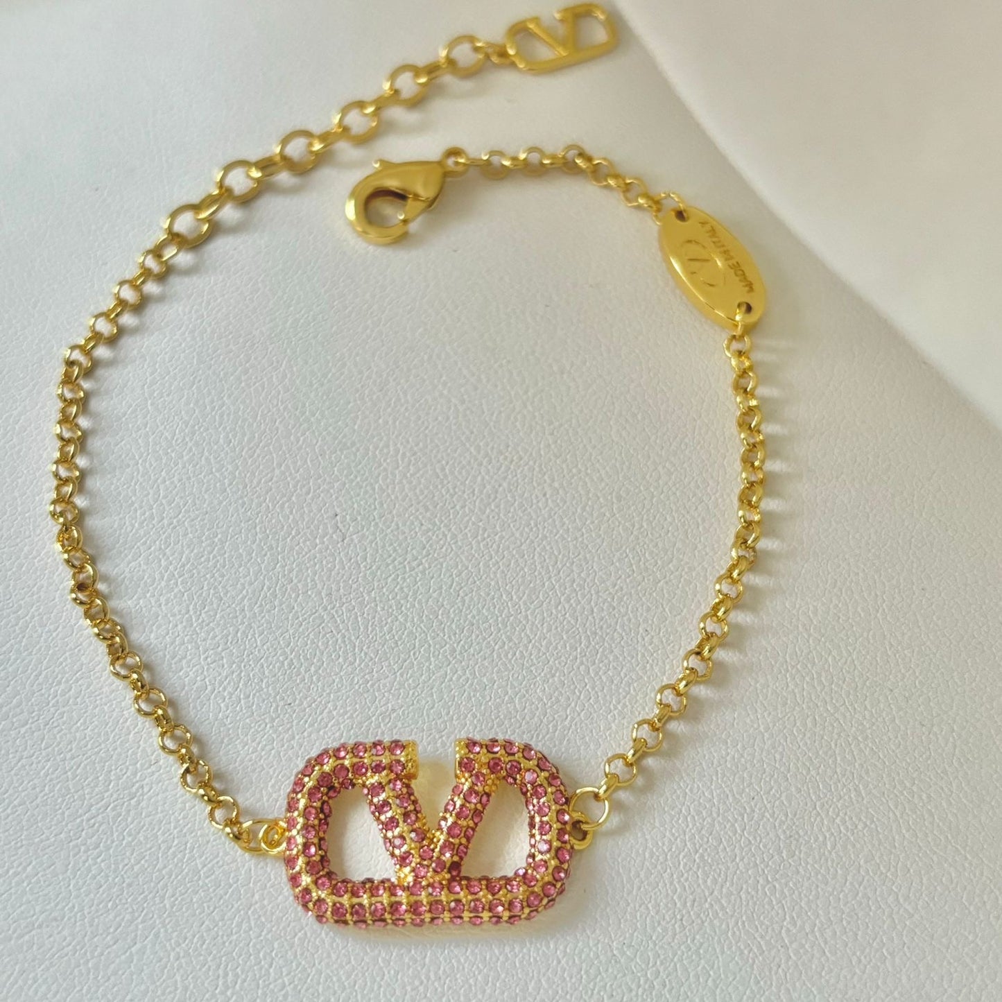 Pink Swarovski Crystal V Bracelet -22K