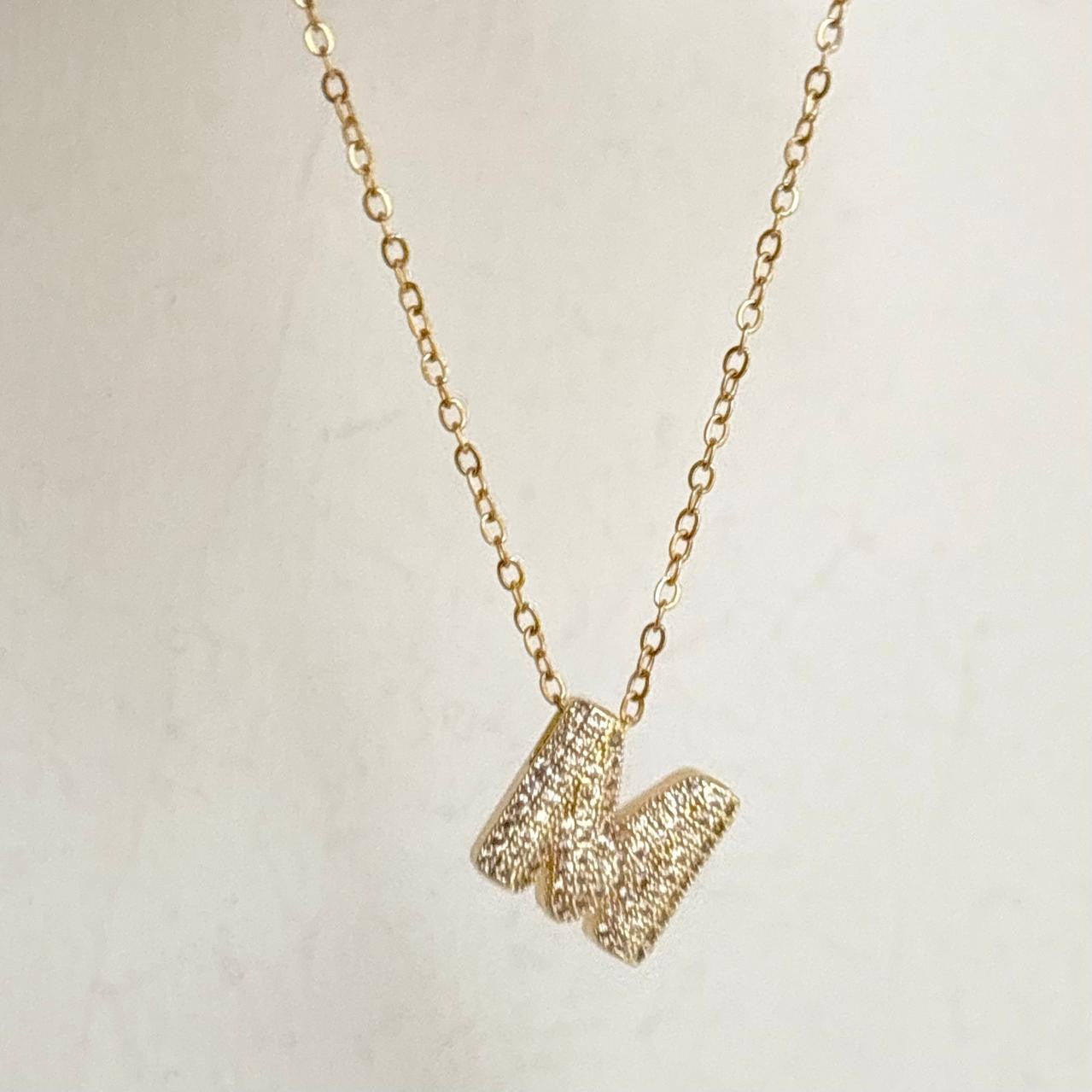 Paved Puffy Initial Necklace -Mini
