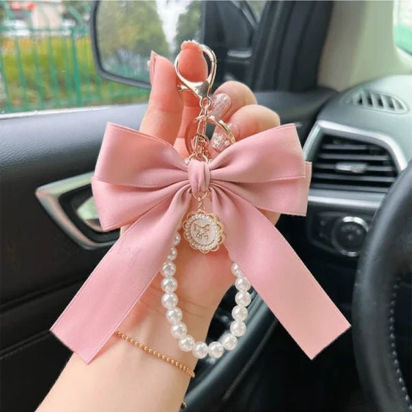Ribbon Bow Pearl Bag X Phone Charm -Pink