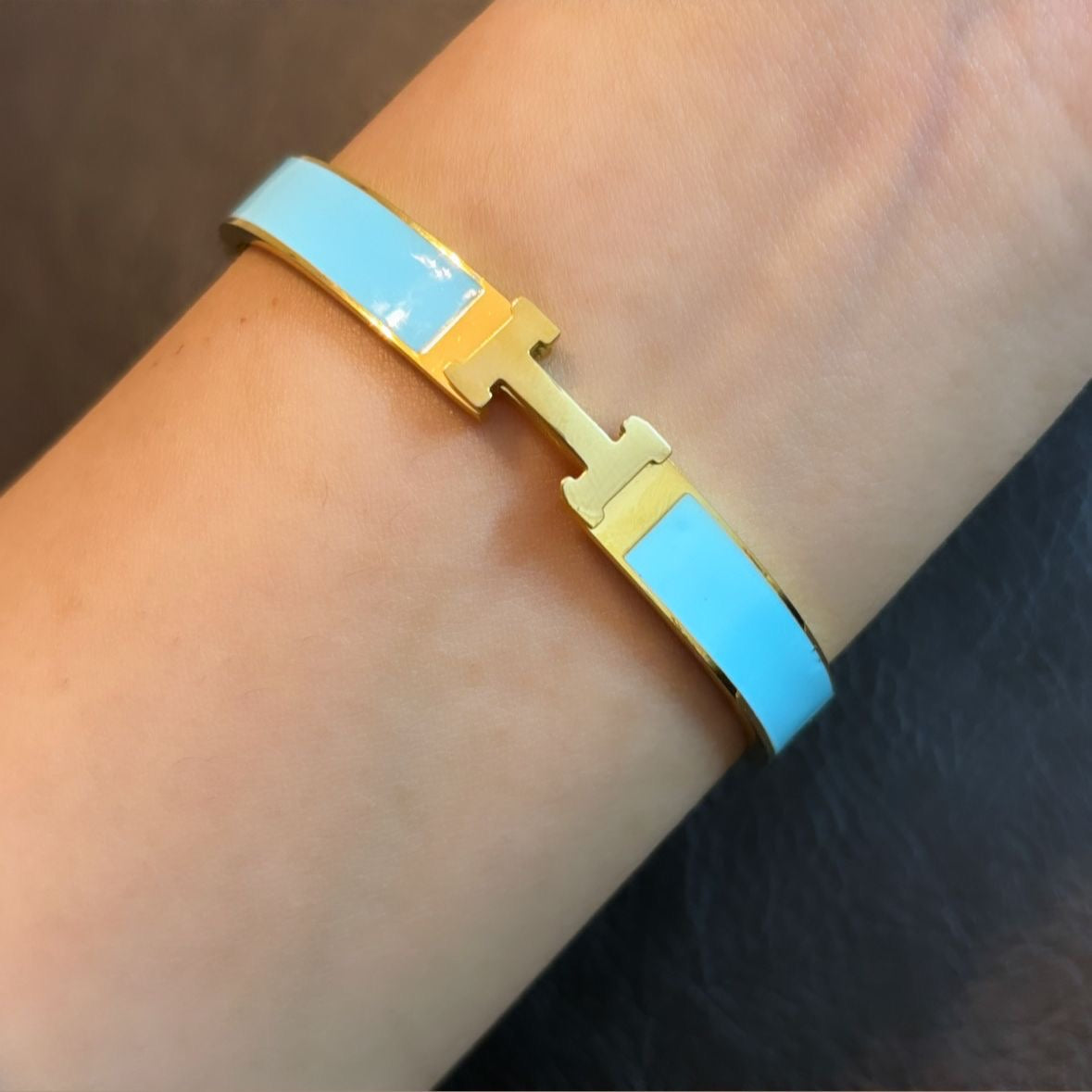 Luxe Tiffany Blue Enamel H-Bracelet