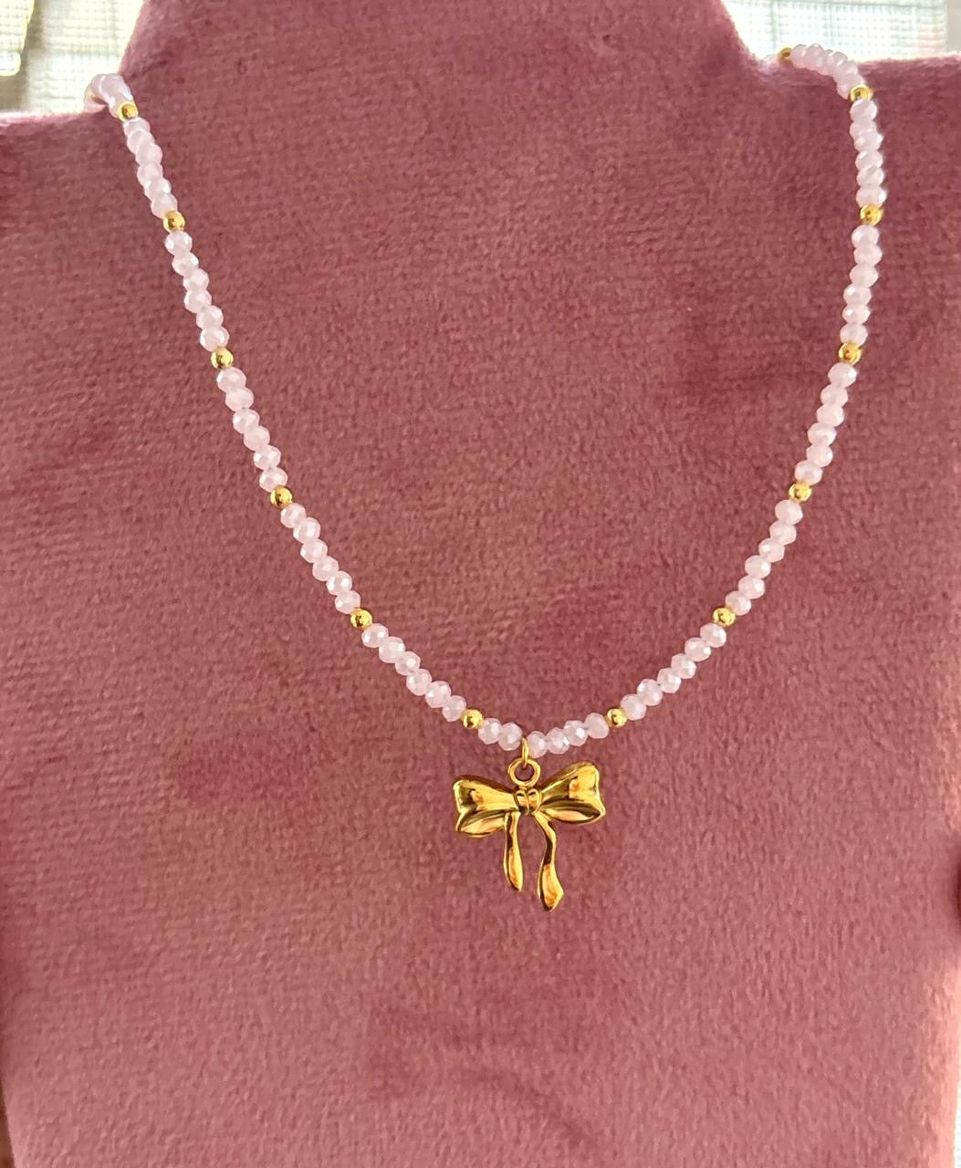 Crystal Beaded Bow Necklace