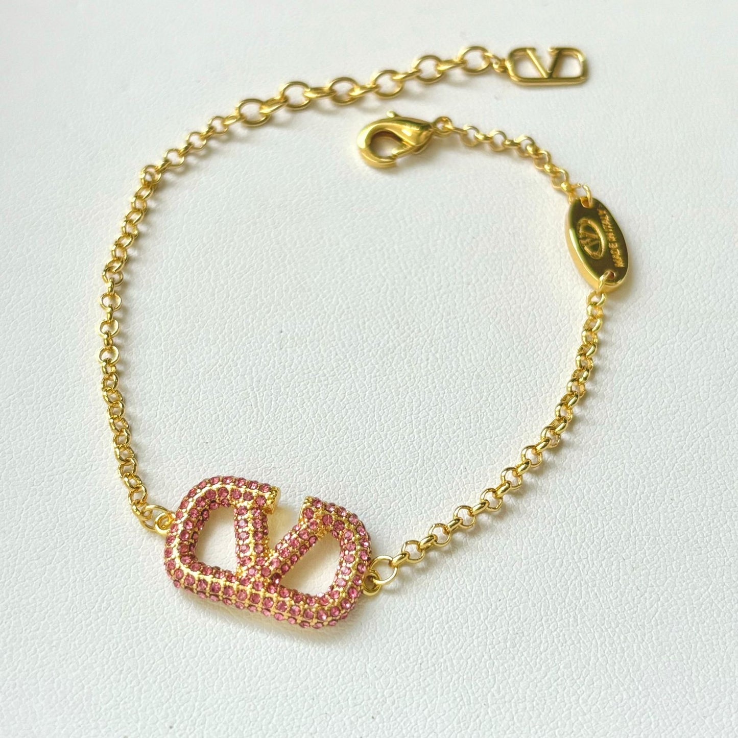 Pink Swarovski Crystal V Bracelet -22K