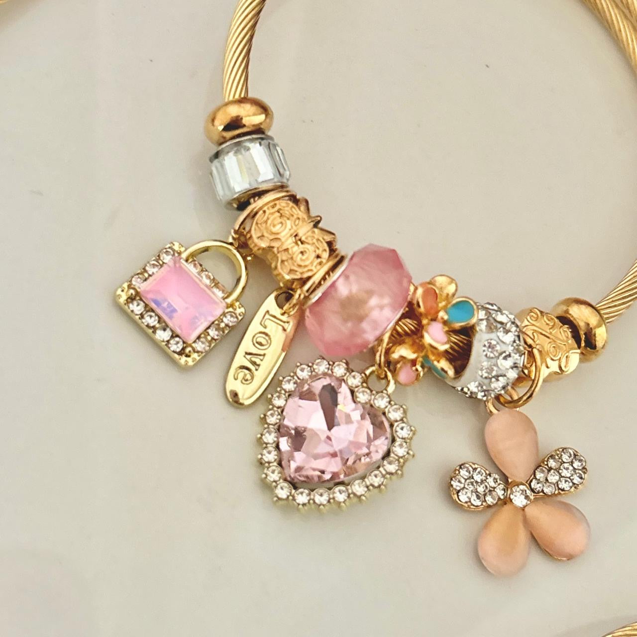 Euphoria Flora Multi Charm Bracelet -Pretty Pink
