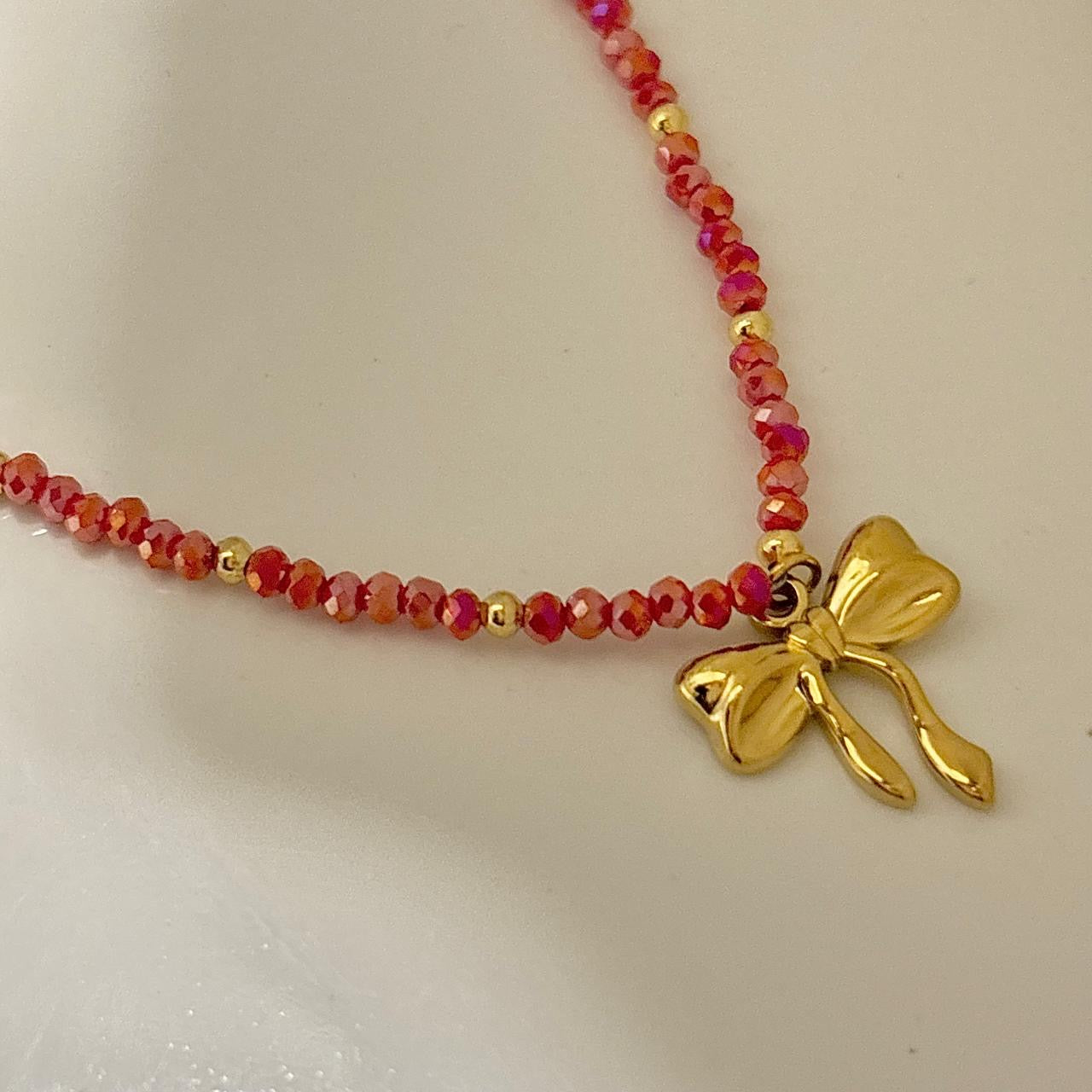 Crystal Beaded Bow Necklace