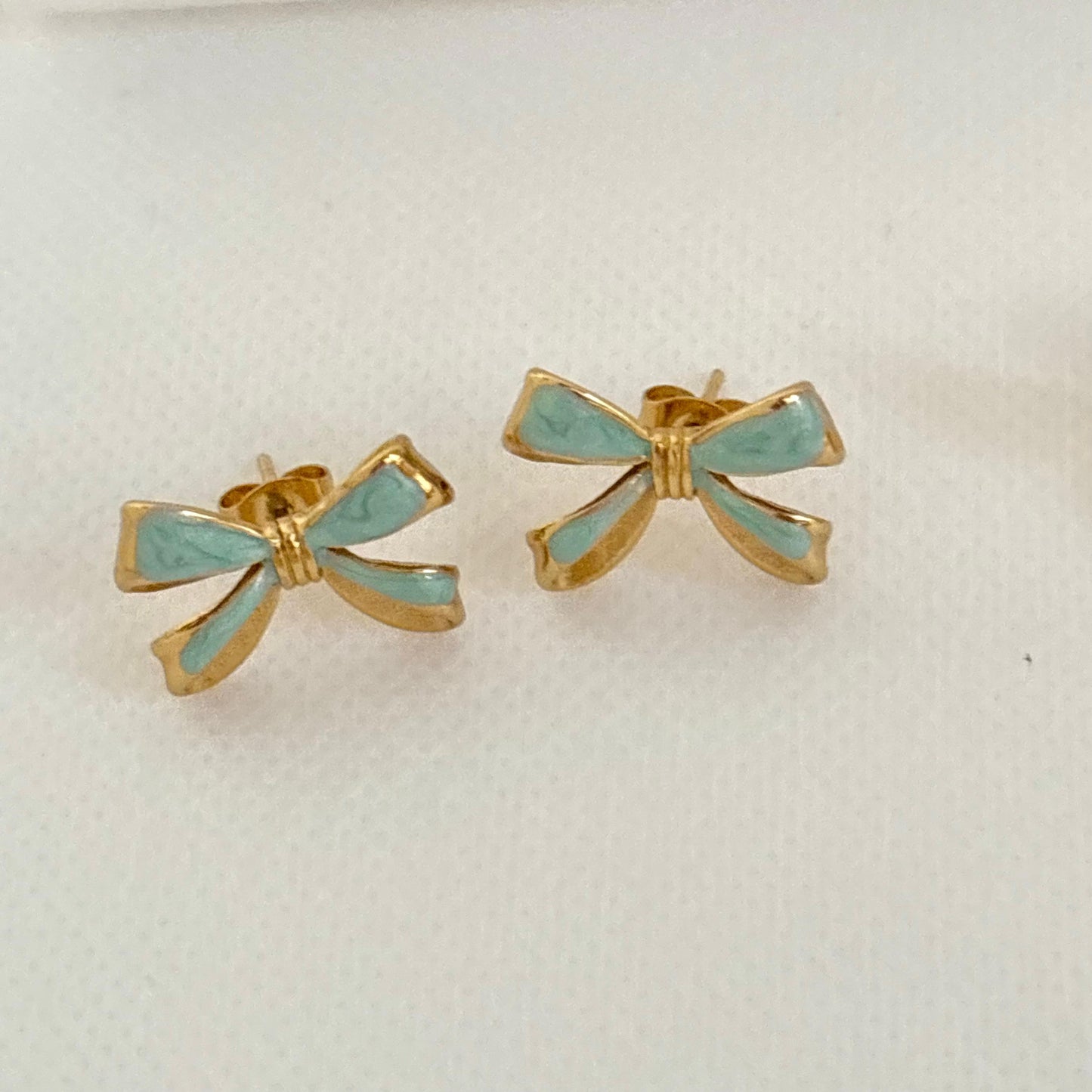 Petite Ribbon Charm Studs -Baby Blue