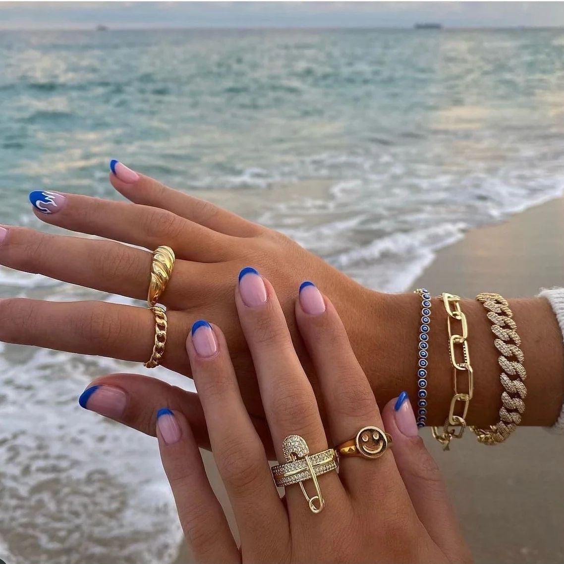 LUX Safety Pin Stacked Ring -Zircon Encrusted