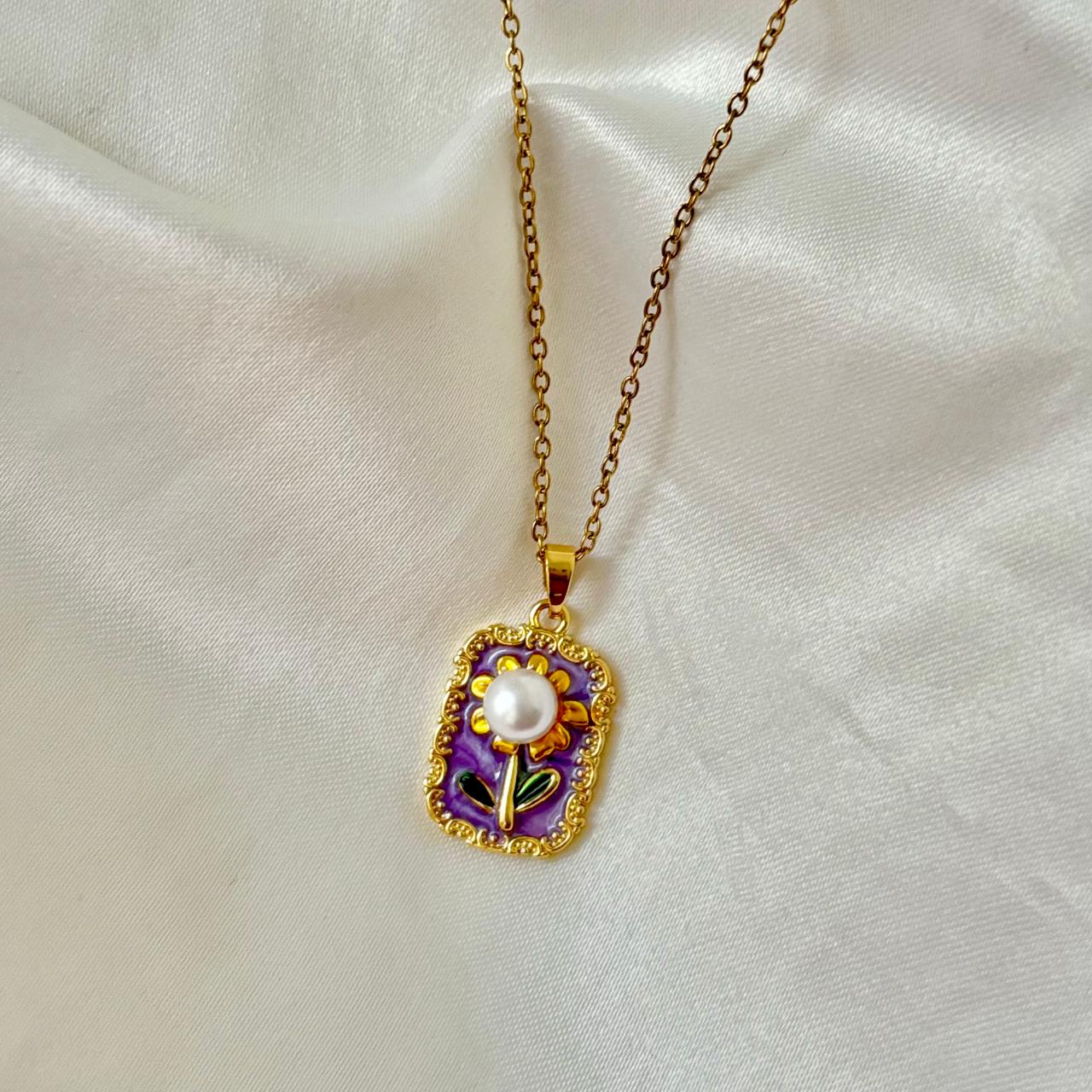 Lilac Sunset Flora Necklace -Hand Painted