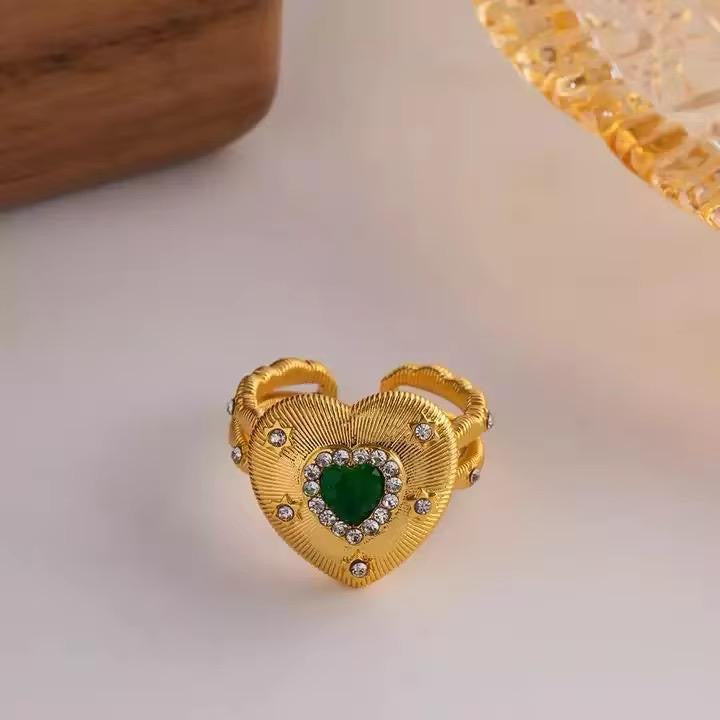 Emerald Princess Heart Ring -Adjustable