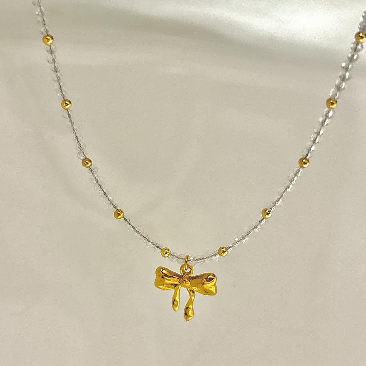 Crystal Beaded Bow Necklace