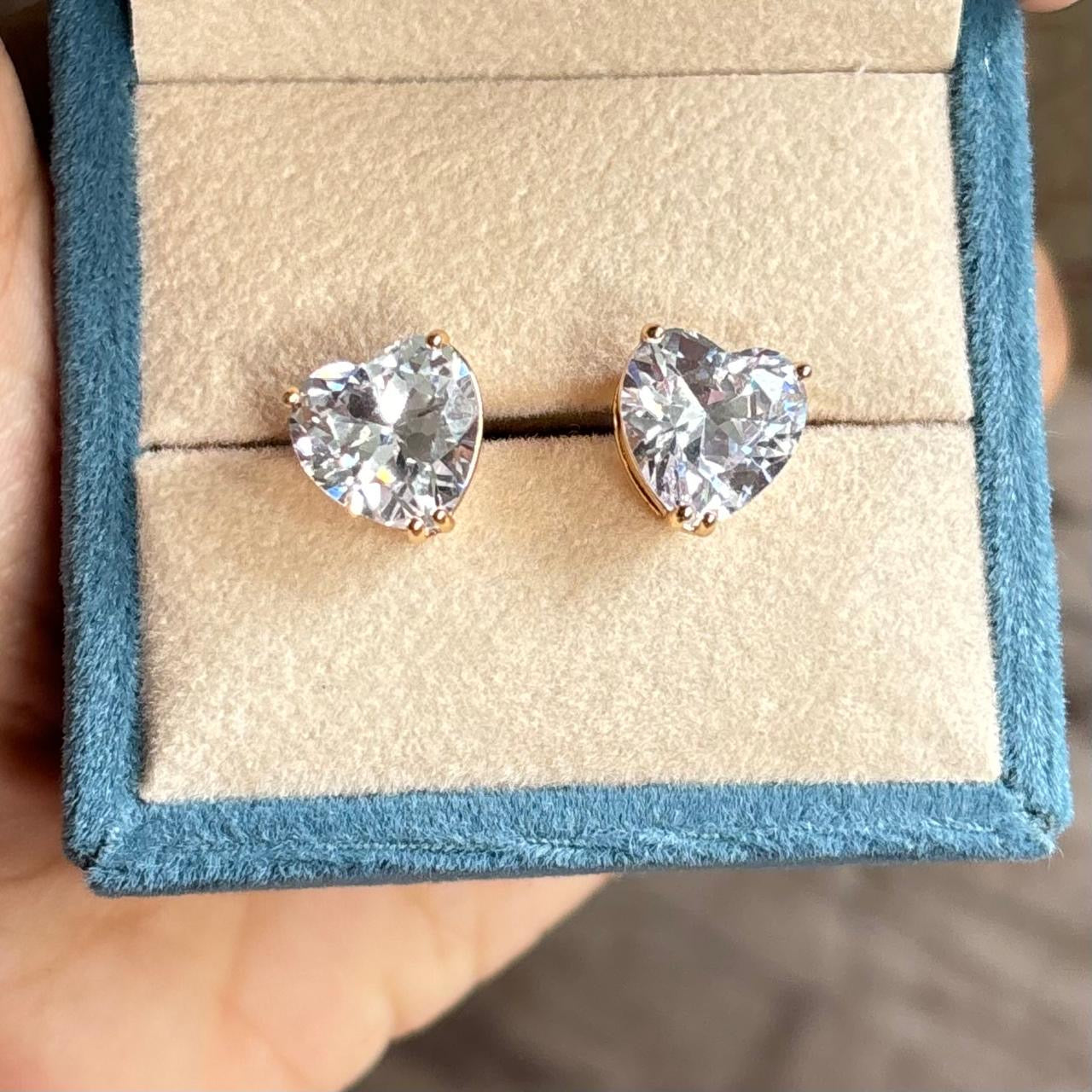 Crystal Heart Studs -8A Zircon