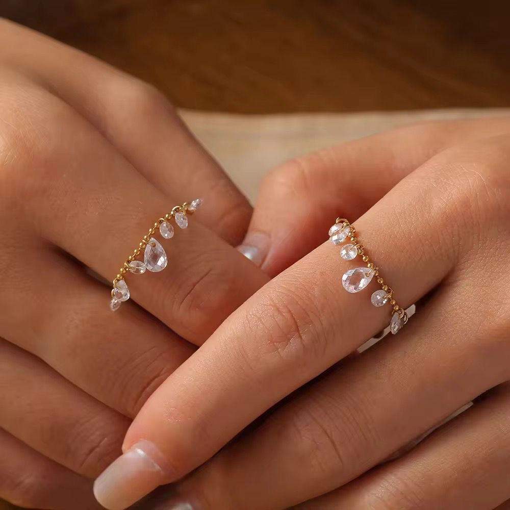 Crystal Drip Ring -Adj To Any Size