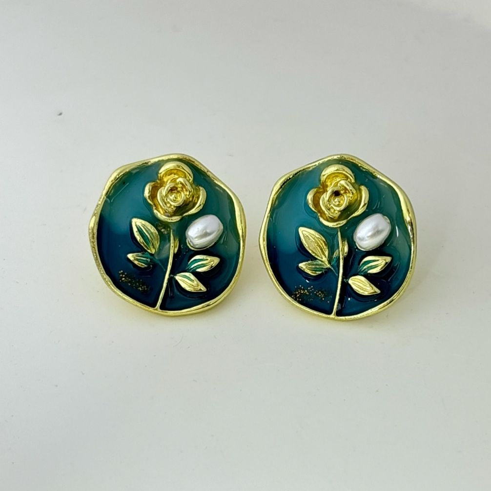 Enchanted Rose Studs -Ocean Blue