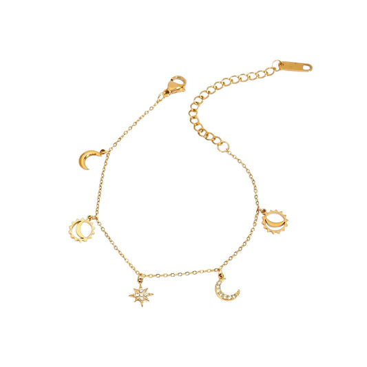 Luna Zircon Paved Charm Bracelet -18K