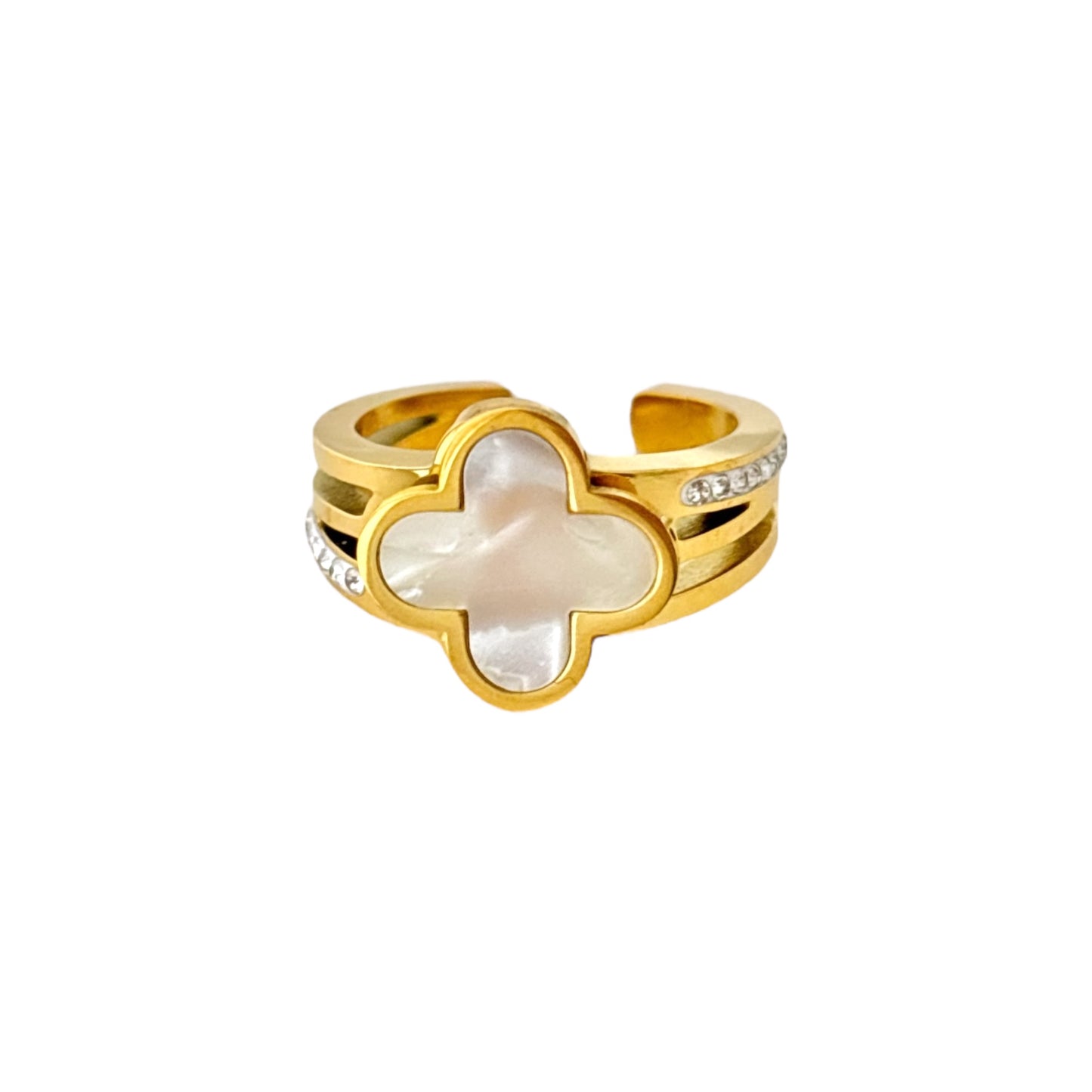 Clover White Shell Ring -18K