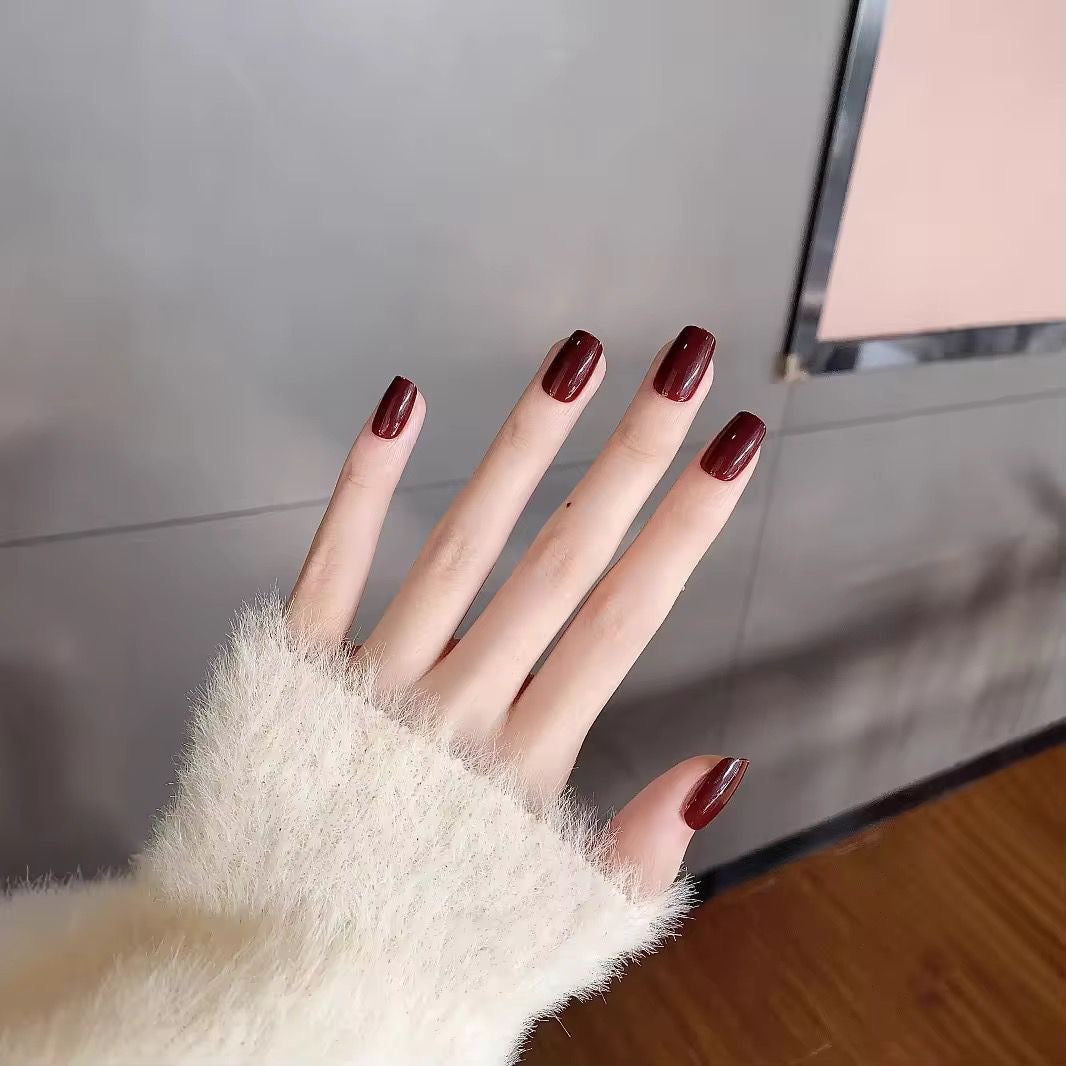 Maroon Gel Press On Squaroval Nails