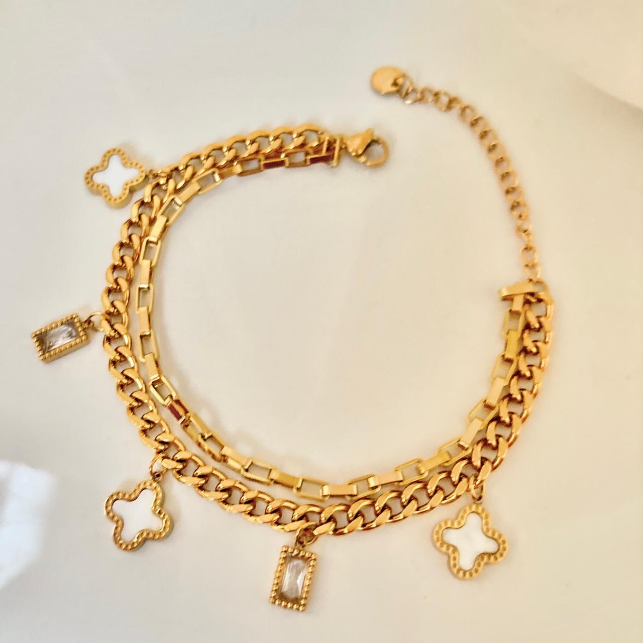 Layered Clovia Cz Charms Bracelet