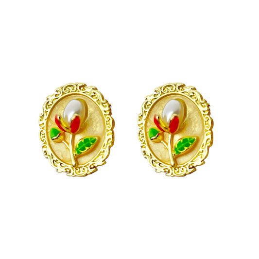 Whimsy Flora Studs -Hand Painted | Butter Yellow