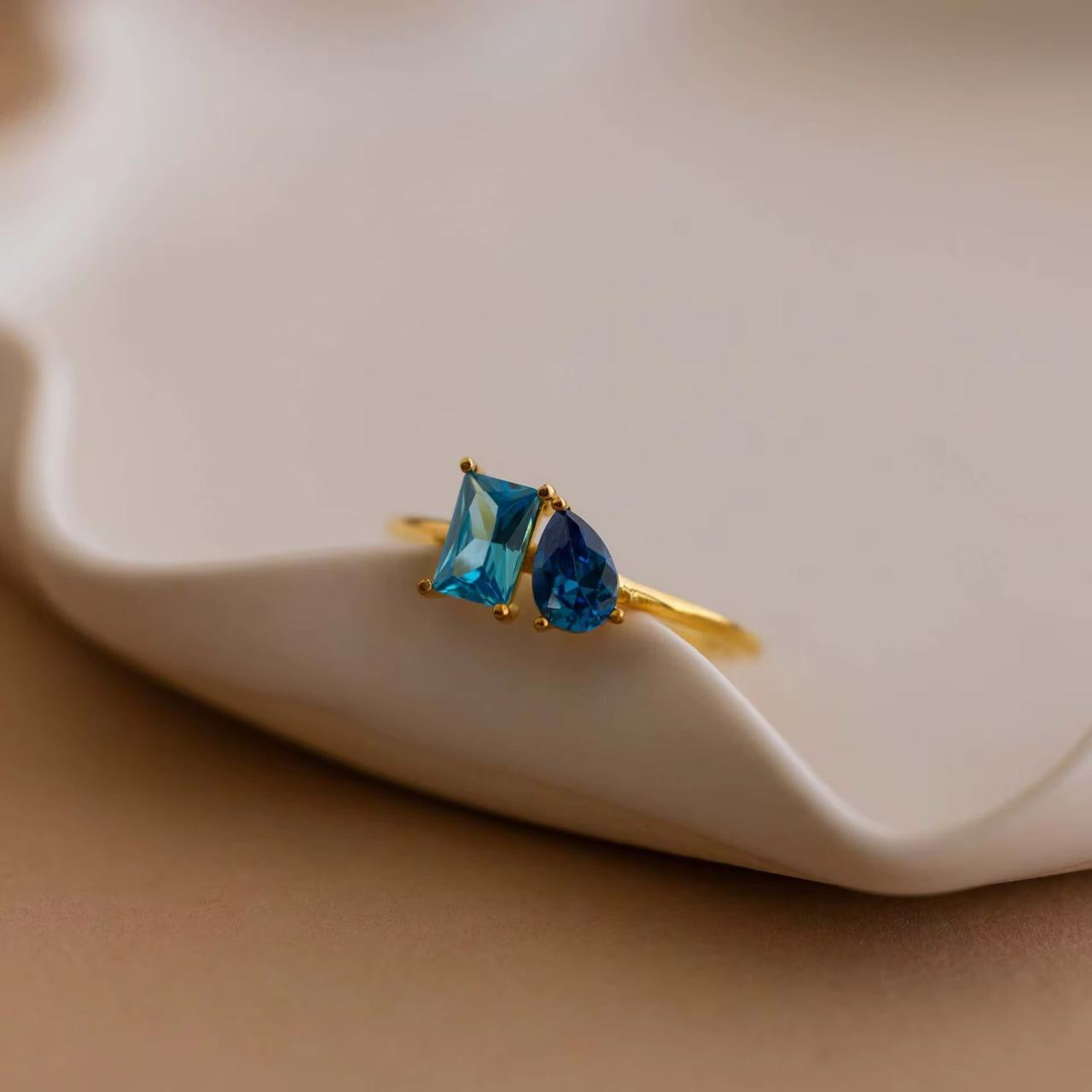 Aquamarine Toi Et Moi Ring -Adjustable