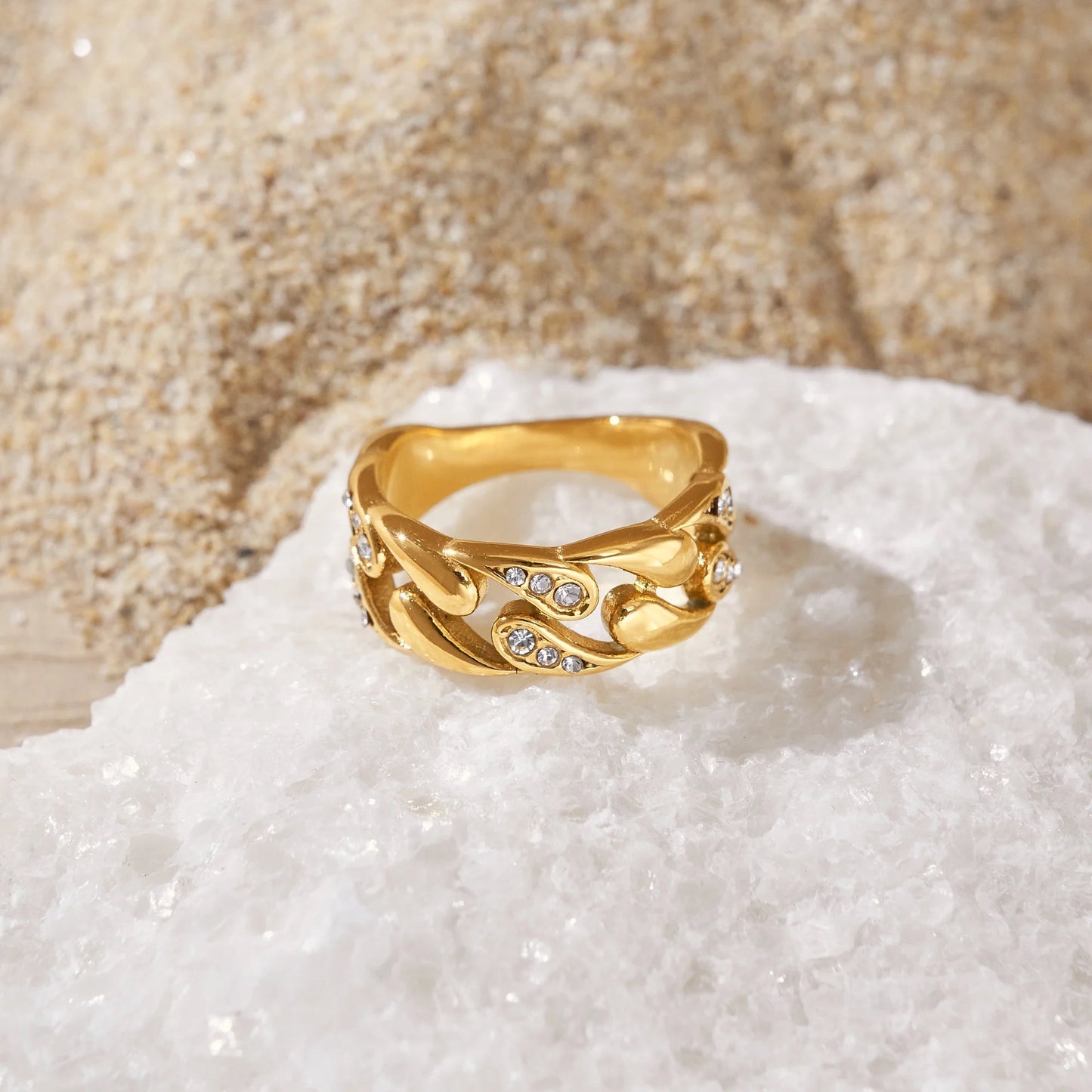 Luxury Curb Diamante Ring -18K