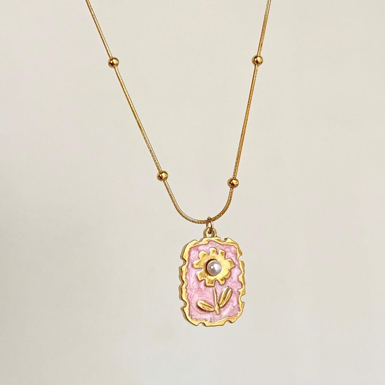 Pink Dandelion Necklace