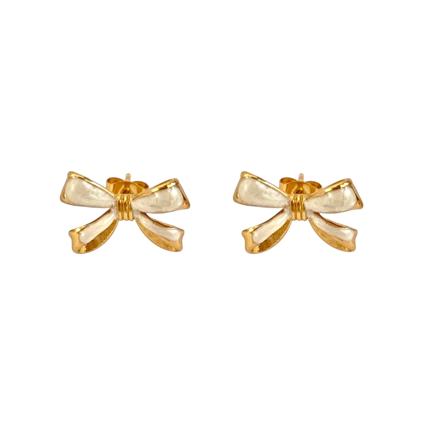 Petite Ribbon Charm Studs -White