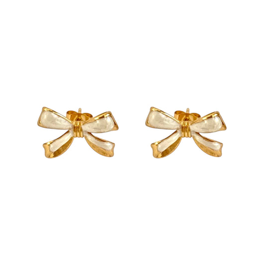 Petite Ribbon Charm Studs -White