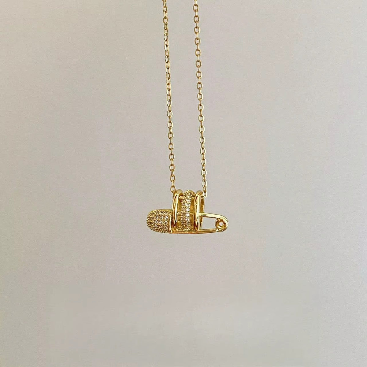 Safety Pin Pave Necklace