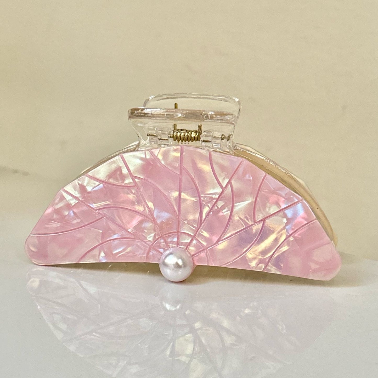 Pink Pearlescent Shell Claw Clip