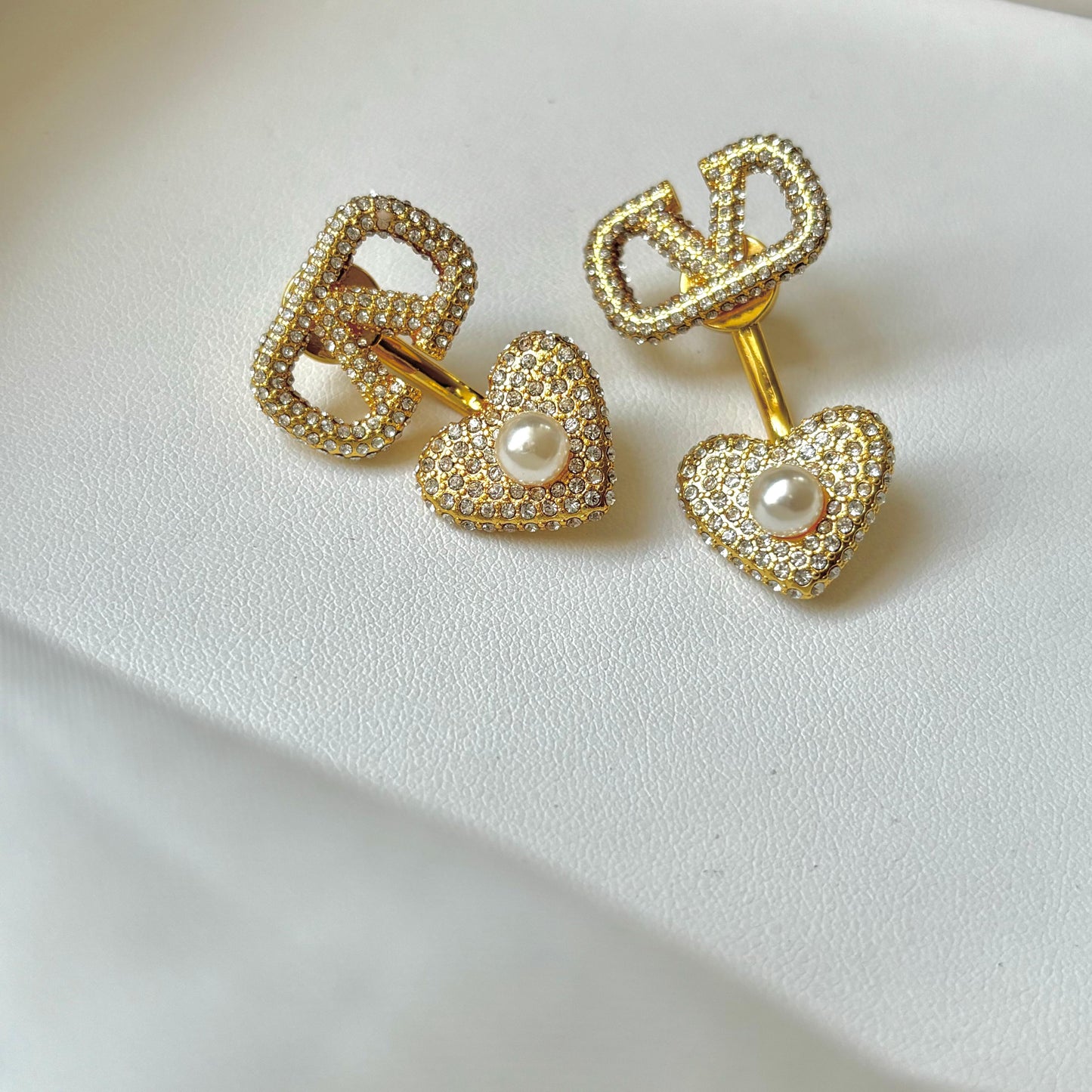 V-Swarovski Crystal Heart Studs -22K | Two Ways