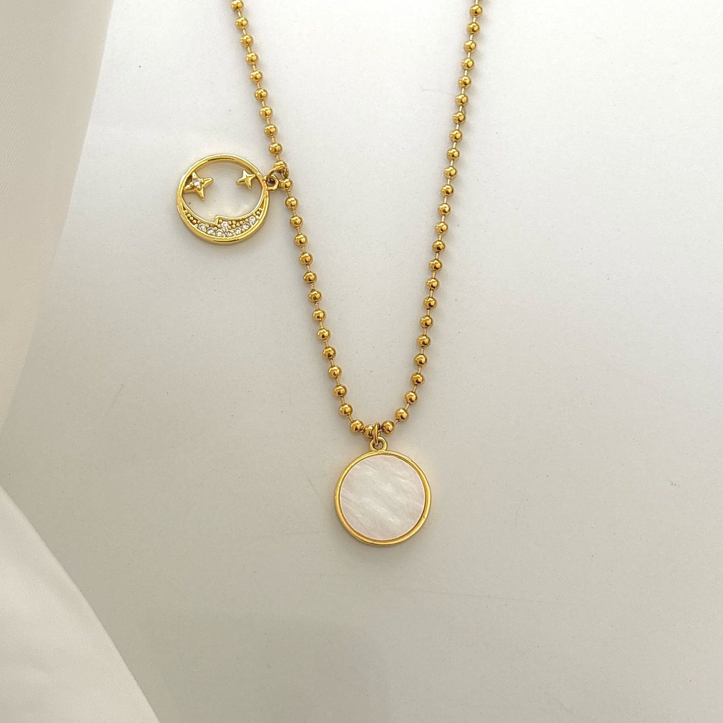 Moon Cz X Shell Necklace -18K