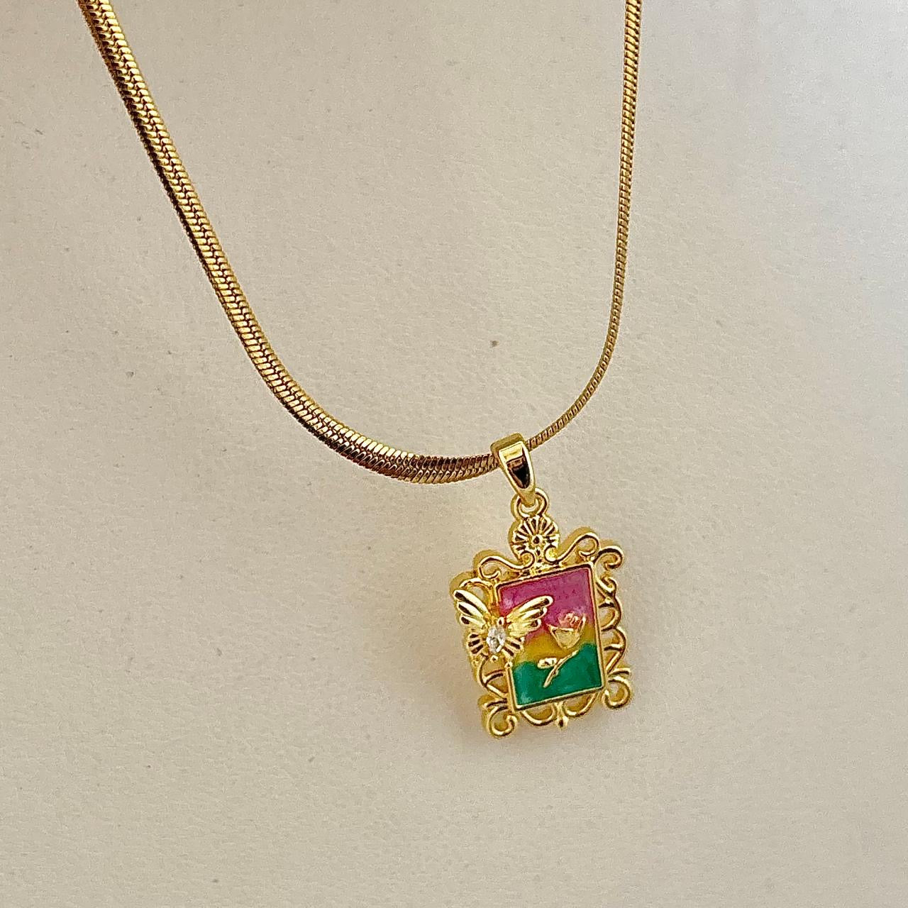 Renaissance Zircon Necklace -18K |  Hand Painted