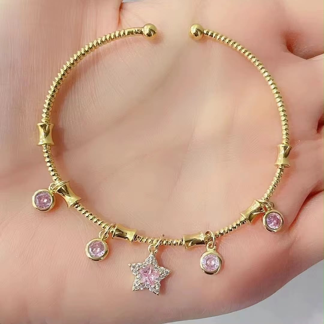 Twinkling Pink Gem Charm Cuff